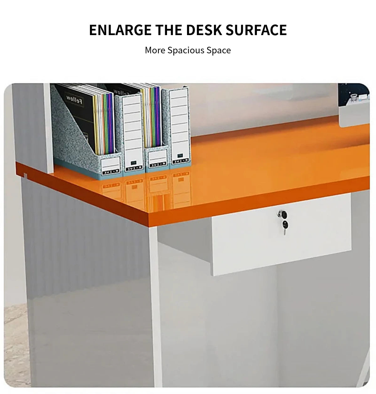 L-Shaped Reception Desk 59-102 in Wide with Lockable, File Drawers & Transaction Counter — Detail image 4