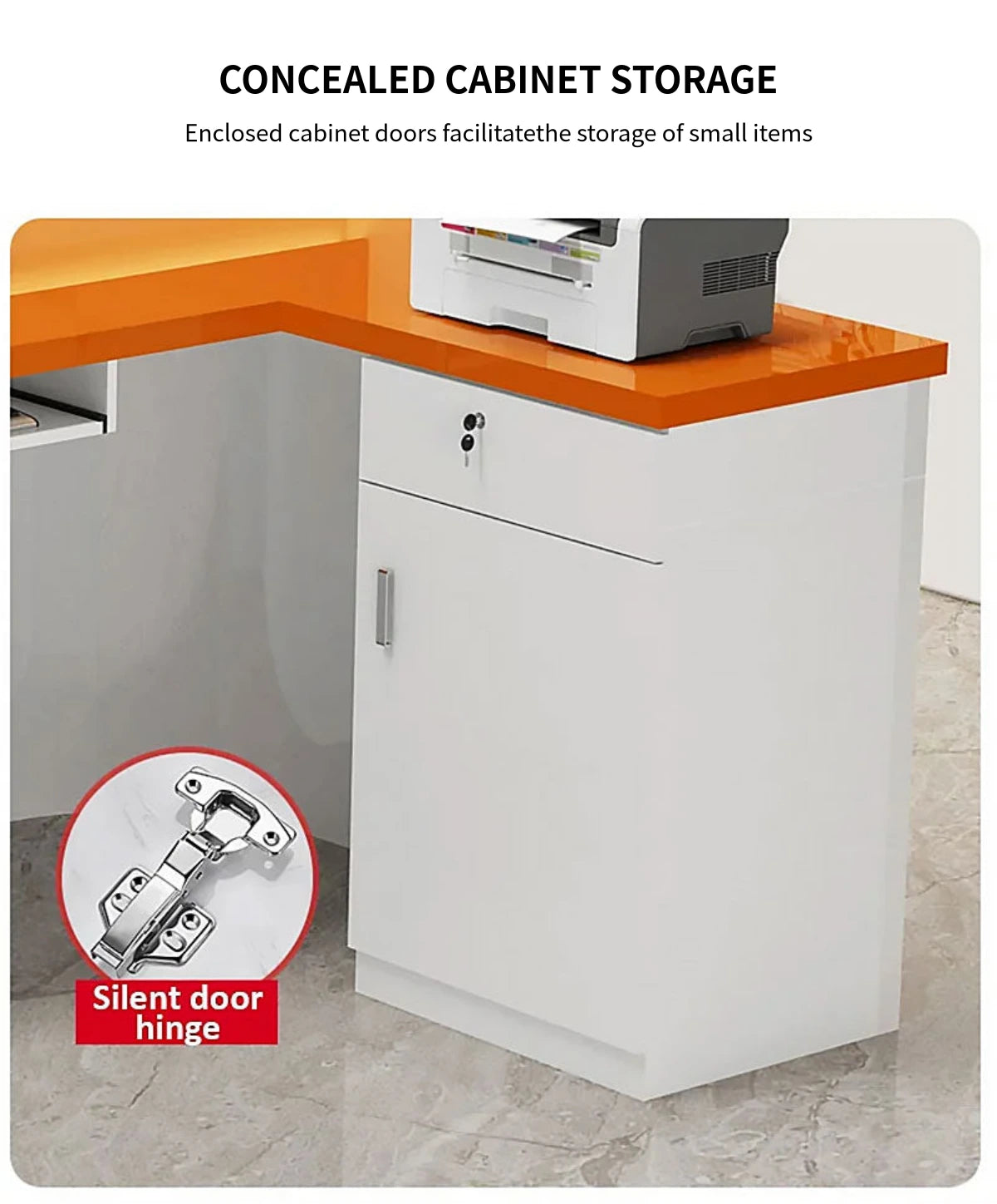 L-Shaped Reception Desk 59-102 in Wide with Lockable, File Drawers & Transaction Counter — Detail image 6