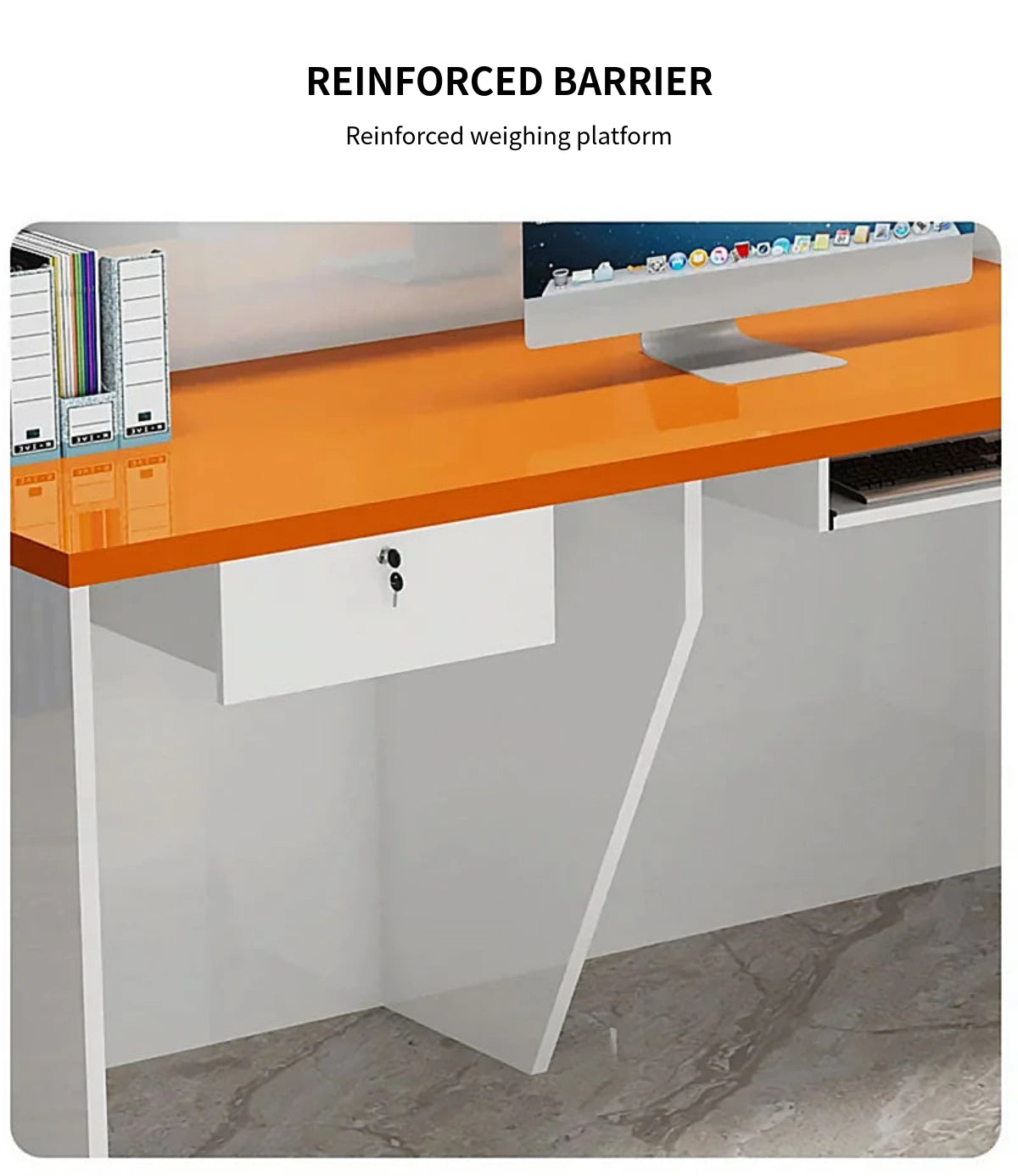 L-Shaped Reception Desk 59-102 in Wide with Lockable, File Drawers & Transaction Counter — Detail image 7