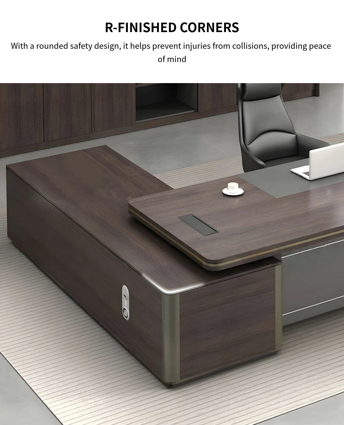 Modern Executive Desk 22-126 in Wide with Curved & Cable Management for Home Office — Detail image 3