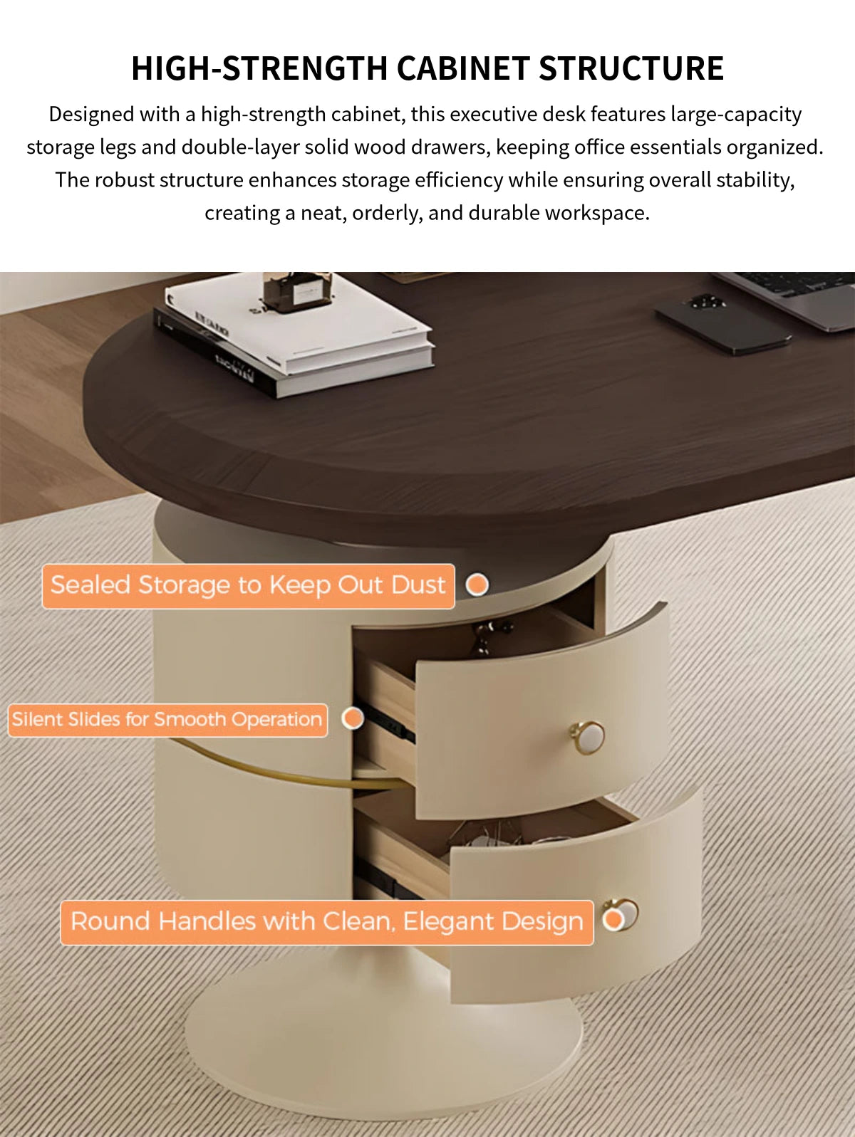 Curved Reception Desk with Lumbar Support, Solid Wood & File Drawers for Office Lobby — Detail image 5