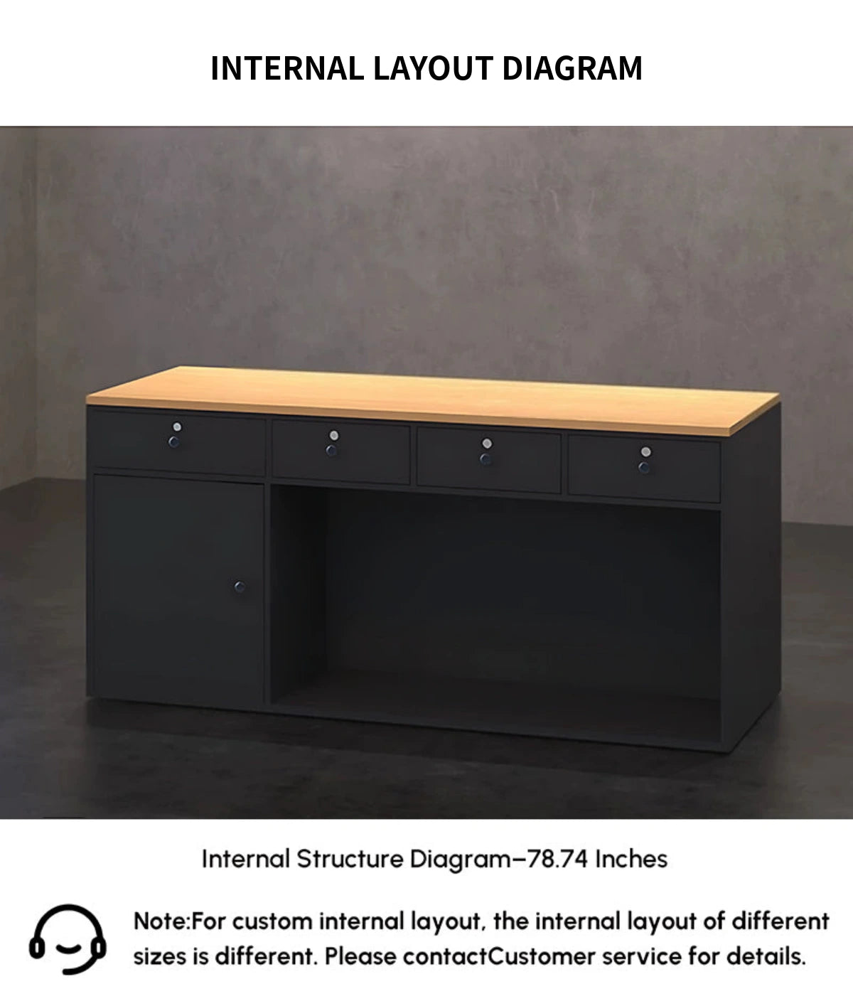 Curved Reception Desk with LED Lighting, Solid Wood & Breathable Mesh for Office Lobby — Detail image 8