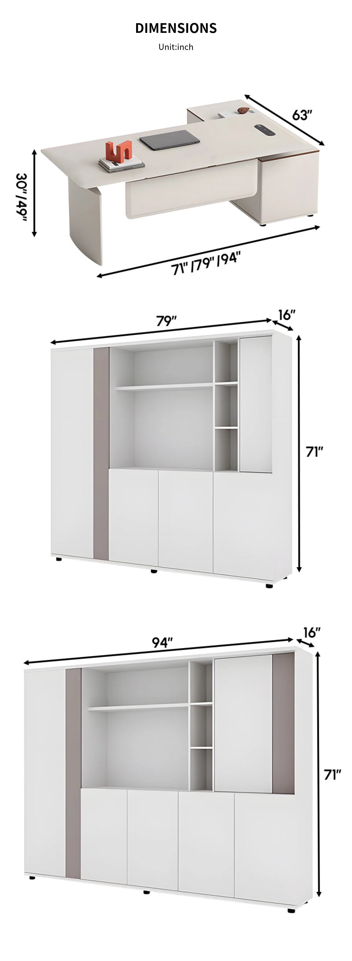Executive Desk 71-94 in Wide with Wireless Charging, Cable Management & Side Storage — Detail image 11