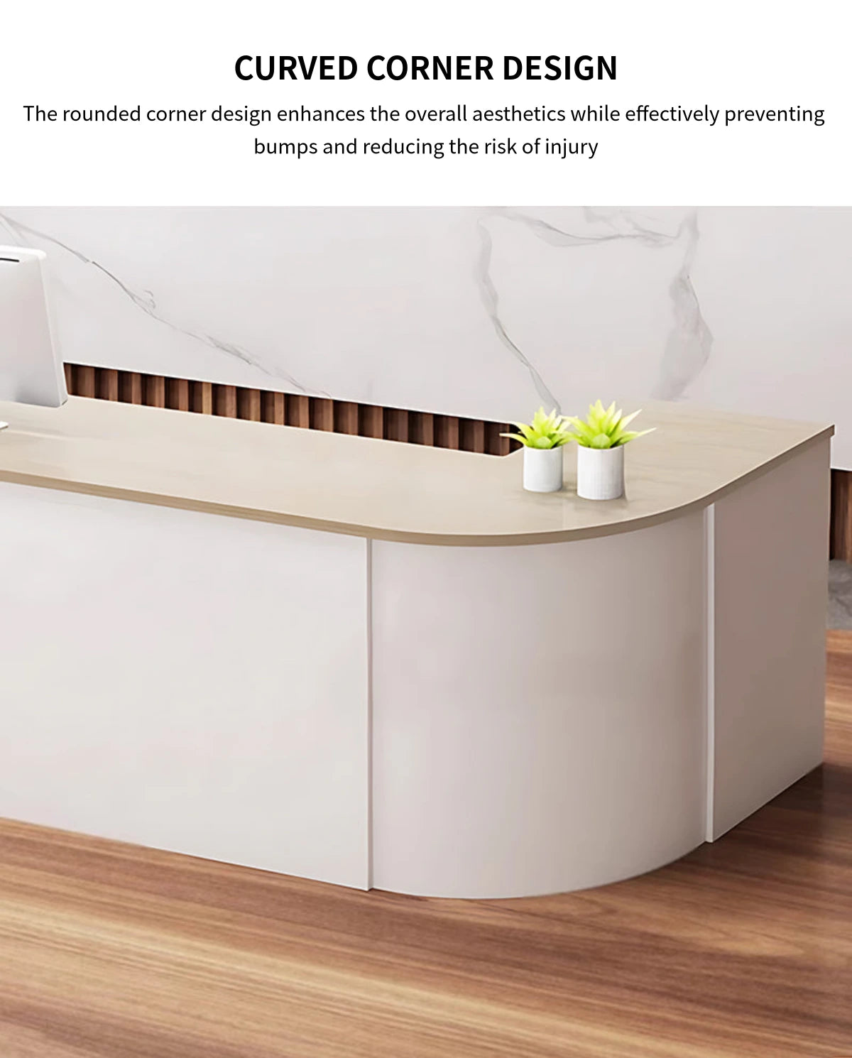 L-Shaped Reception Desk 79-142 in Wide with Keyboard Tray, Lockable & Lumbar Support — Detail image 5