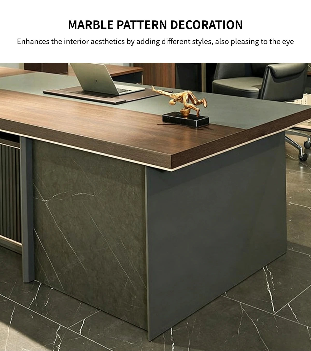 Modern Executive Desk with Cable Management, Side Storage & Marble Top for Home Office — Detail image 5