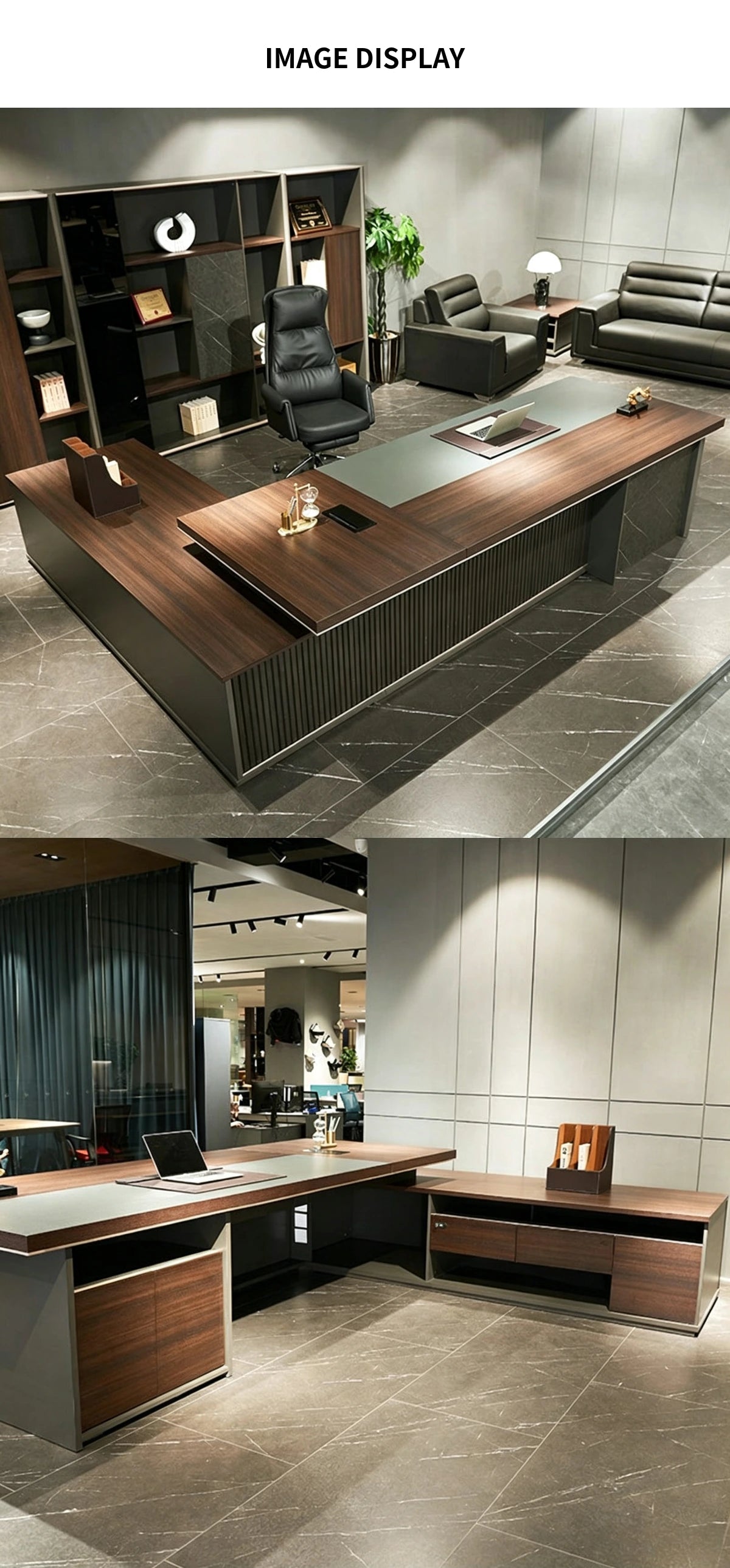 Modern Executive Desk with Cable Management, Side Storage & Marble Top for Home Office — Detail image 6