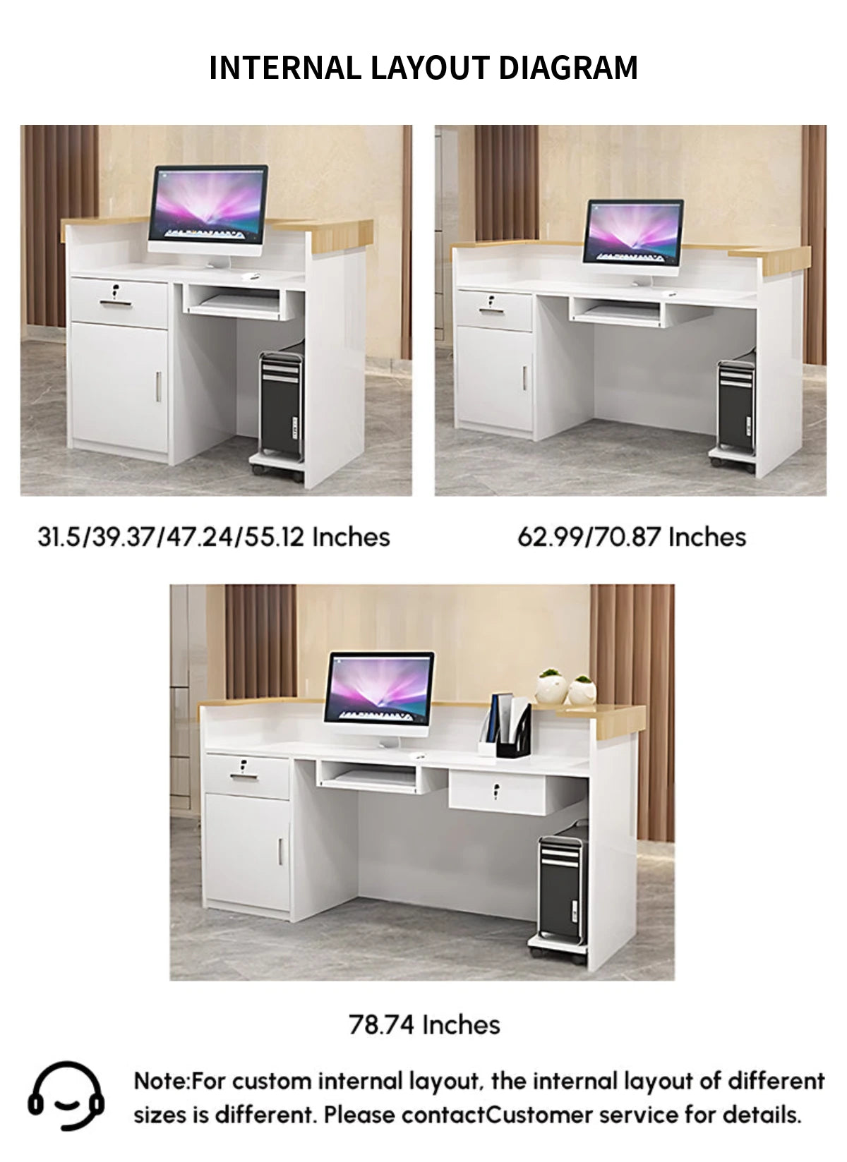 Curved Reception Desk 31-71 in Wide with Lockable, File Drawers & Fluted Front for Salon — Detail image 10