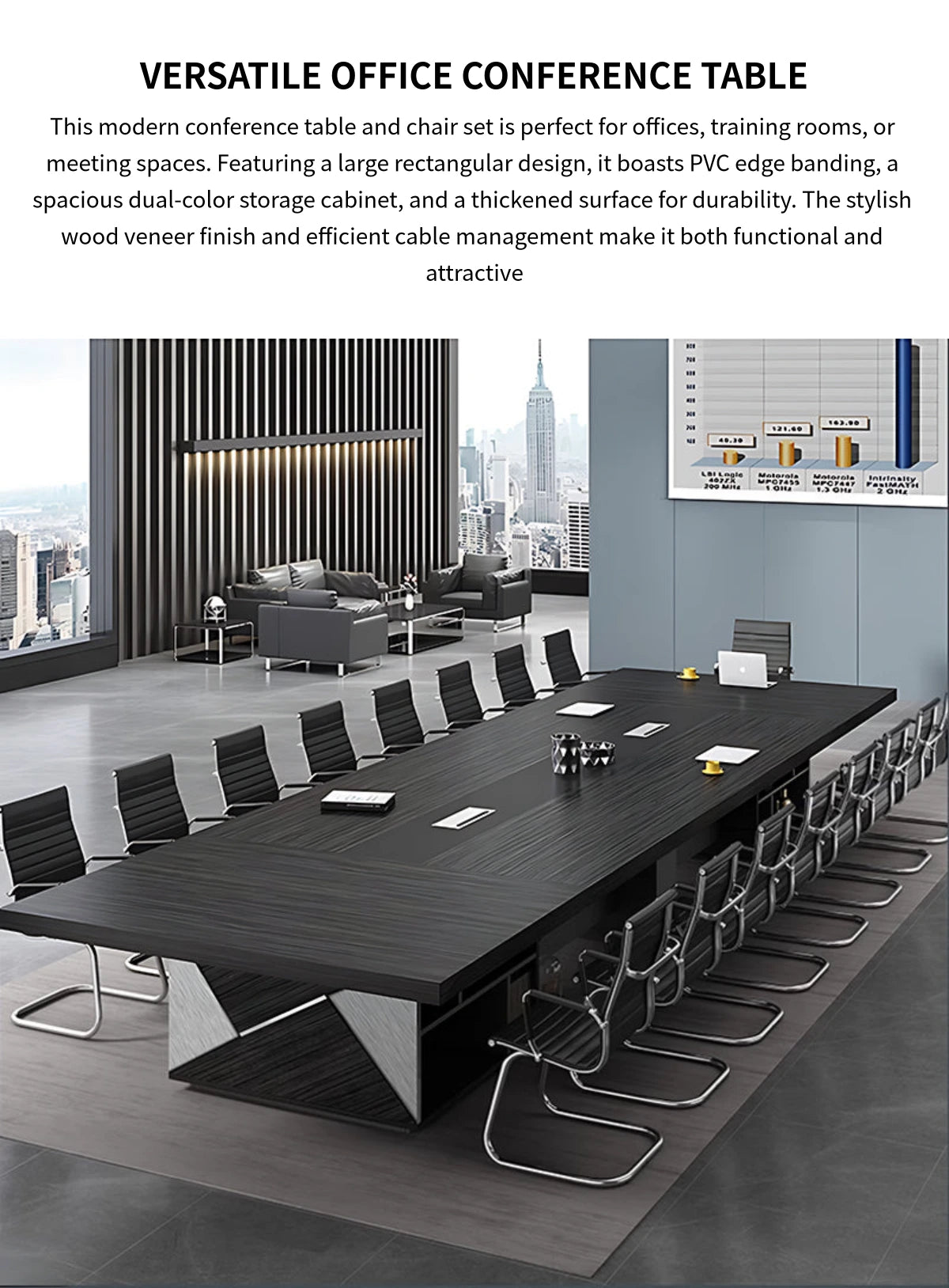 Rectangular Conference Table with Cable Management, Solid Wood & Lumba — Detail image 1