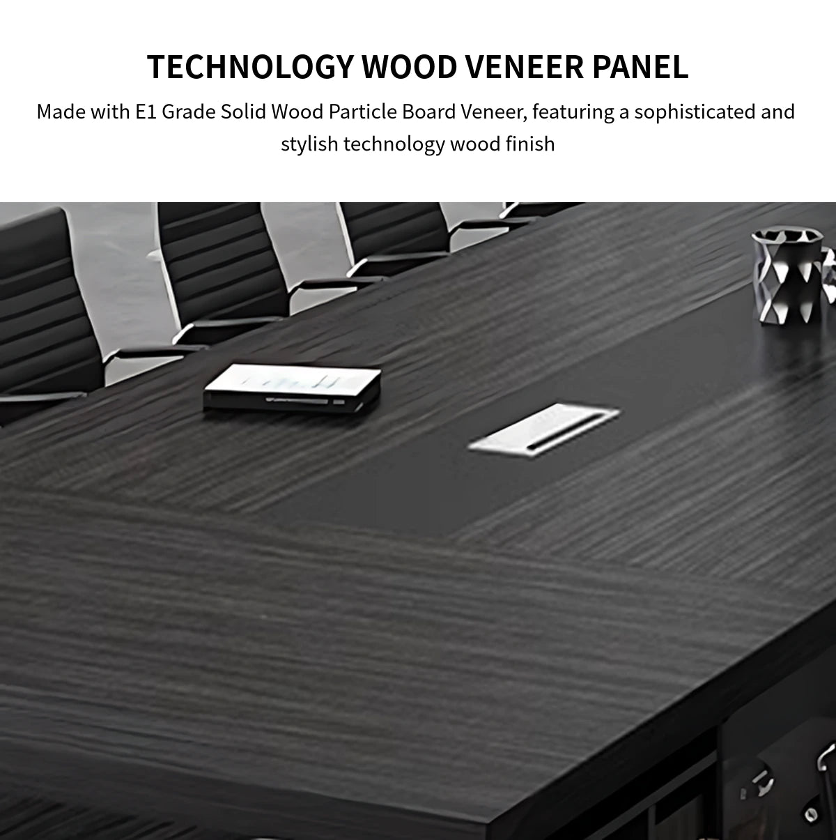 Rectangular Conference Table with Cable Management, Solid Wood & Lumba — Detail image 4