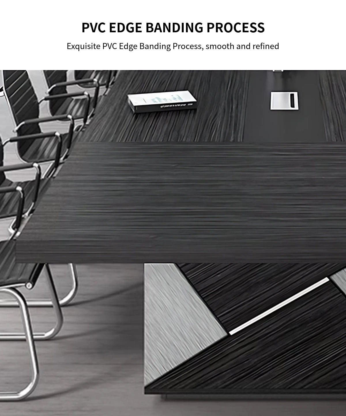 Rectangular Conference Table with Cable Management, Solid Wood & Lumba — Detail image 6