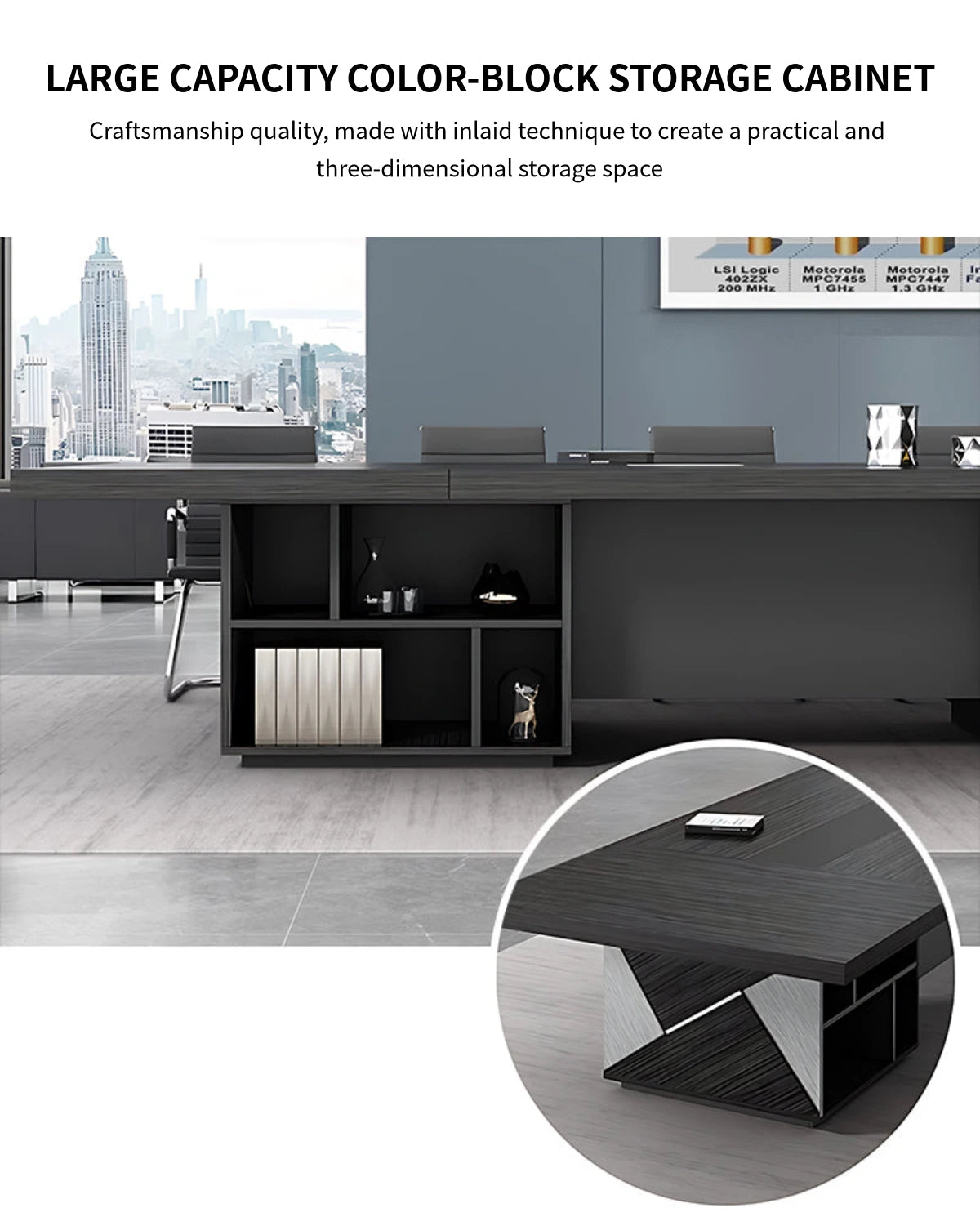 Rectangular Conference Table with Cable Management, Solid Wood & Lumba — Detail image 7