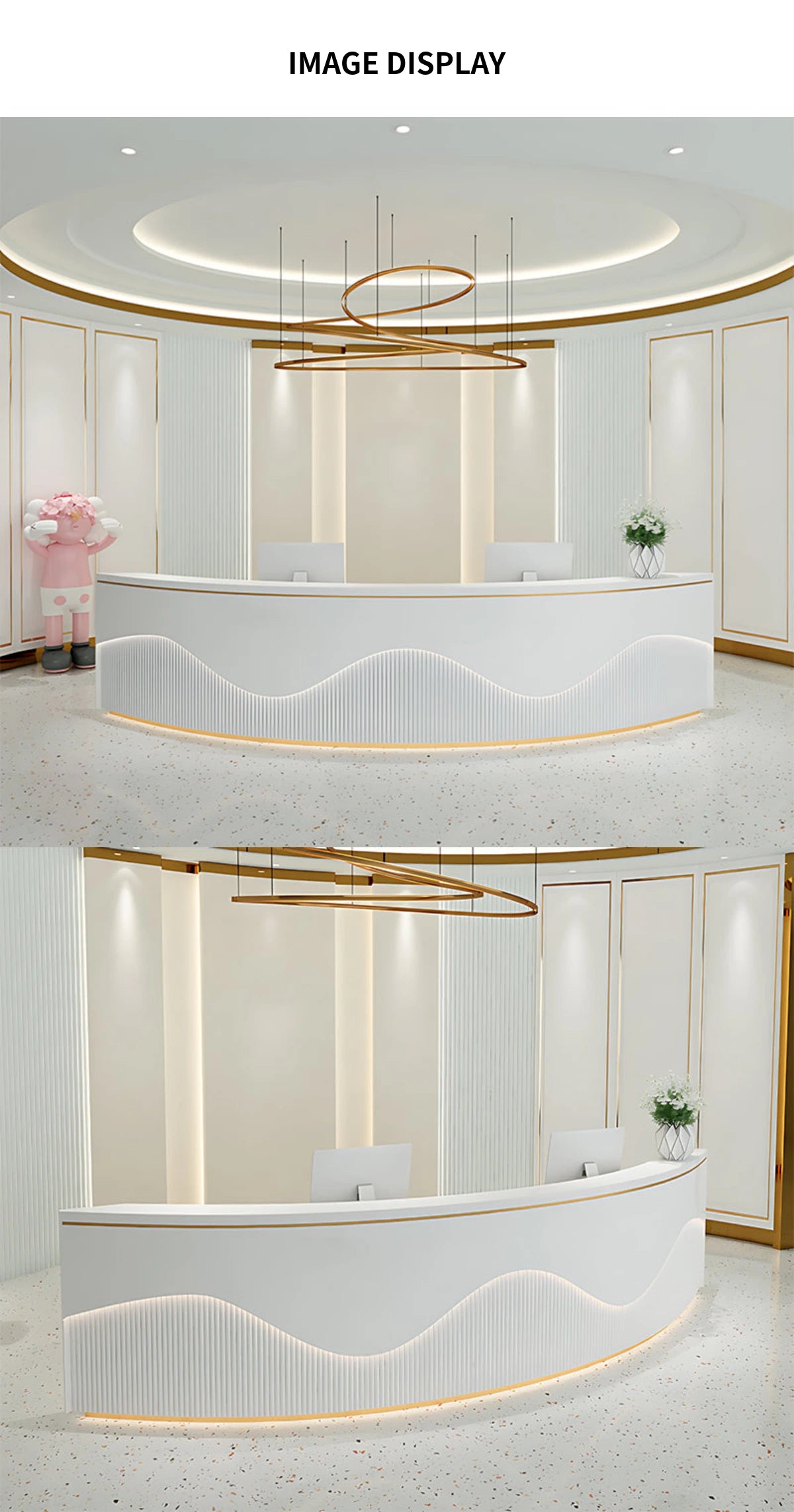 Curved Reception Desk 59-205 in Wide with Keyboard Tray, File Drawers & LED Lighting — Detail image 9