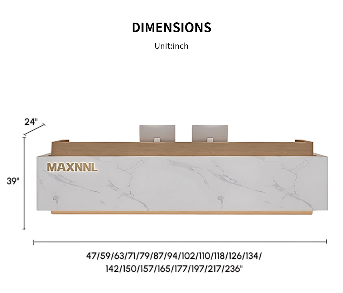 Curved Reception Desk 59-157 in Wide with Dual-Tone, LED Lighting & Lumbar Support — Detail image 12