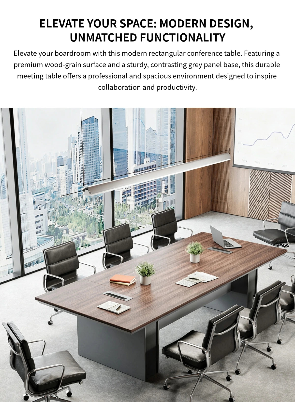 Rectangular Conference Table 94 in Wide (7.8 ft) with Built-In Outlets & Cable Management — Detail image 1