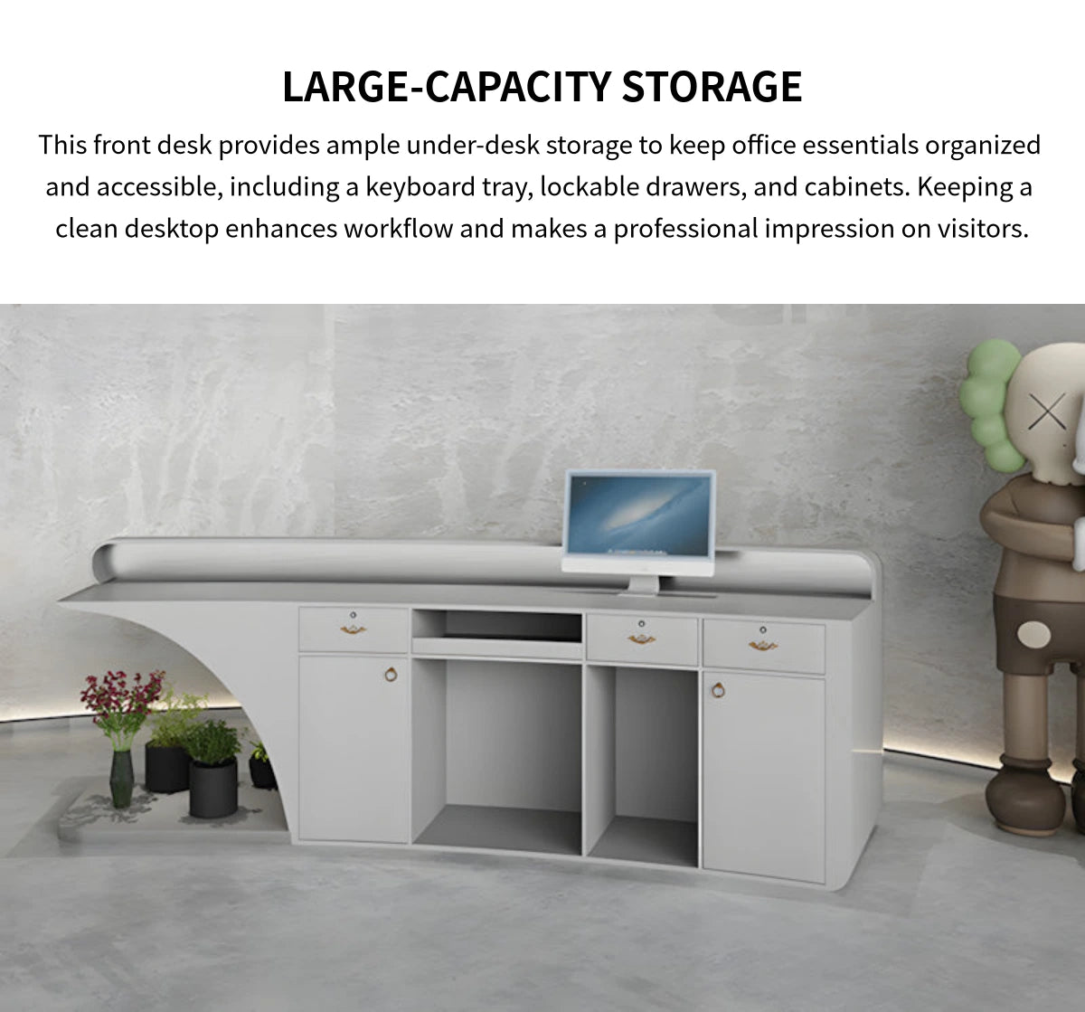 Salon Reception Desk 59-142 in Wide with Stainless Steel, Keyboard Tray & Lockable — Detail image 5