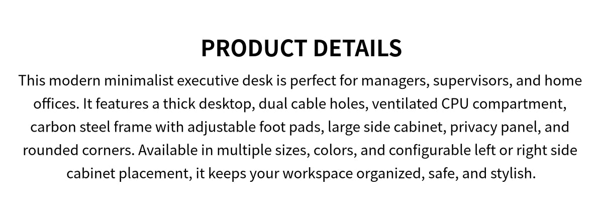 Modern Executive Desk with Cable Management, Curved & Side Storage for Home Office — Detail image 1