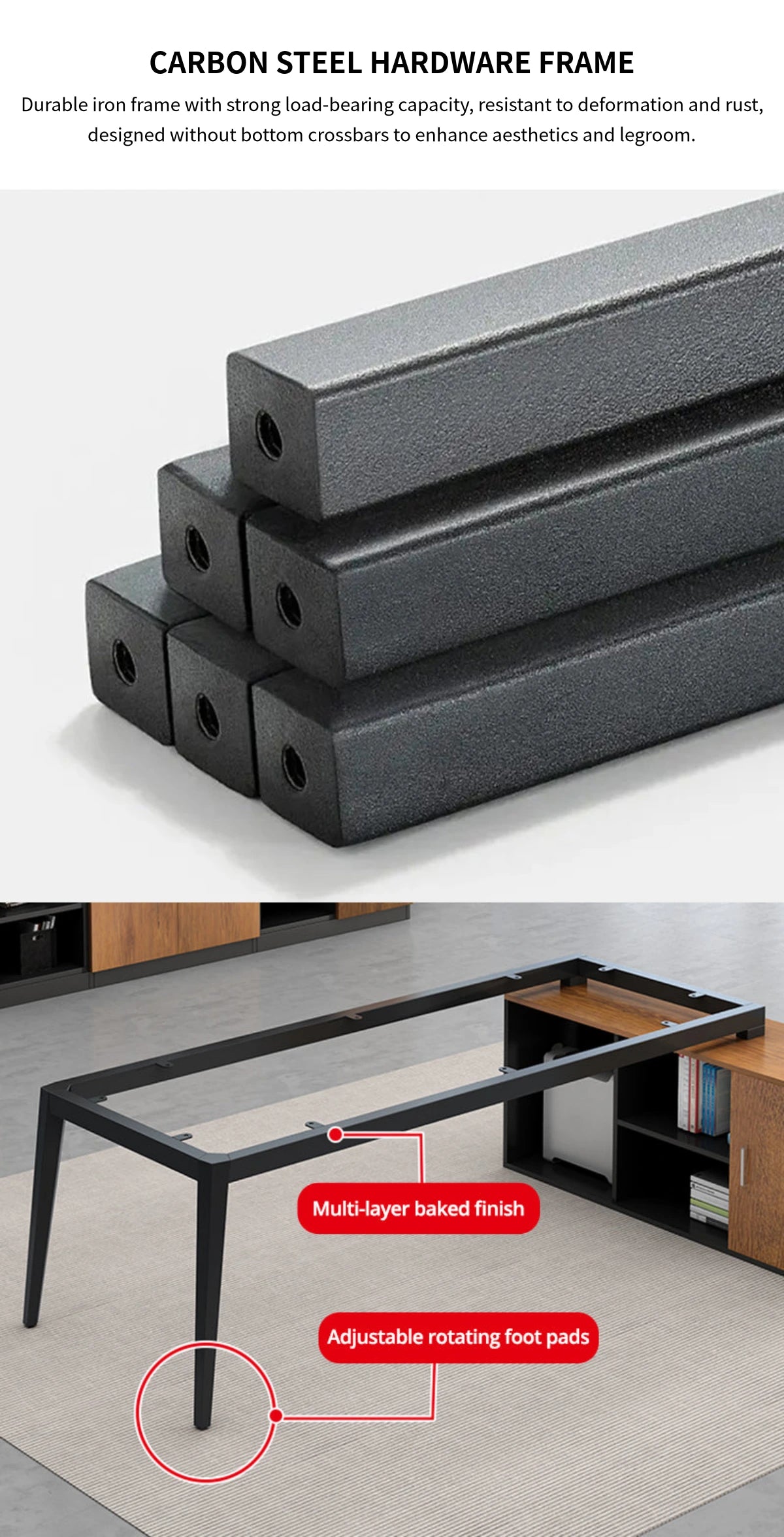 Modern Executive Desk with Cable Management, Curved & Side Storage for Home Office — Detail image 6