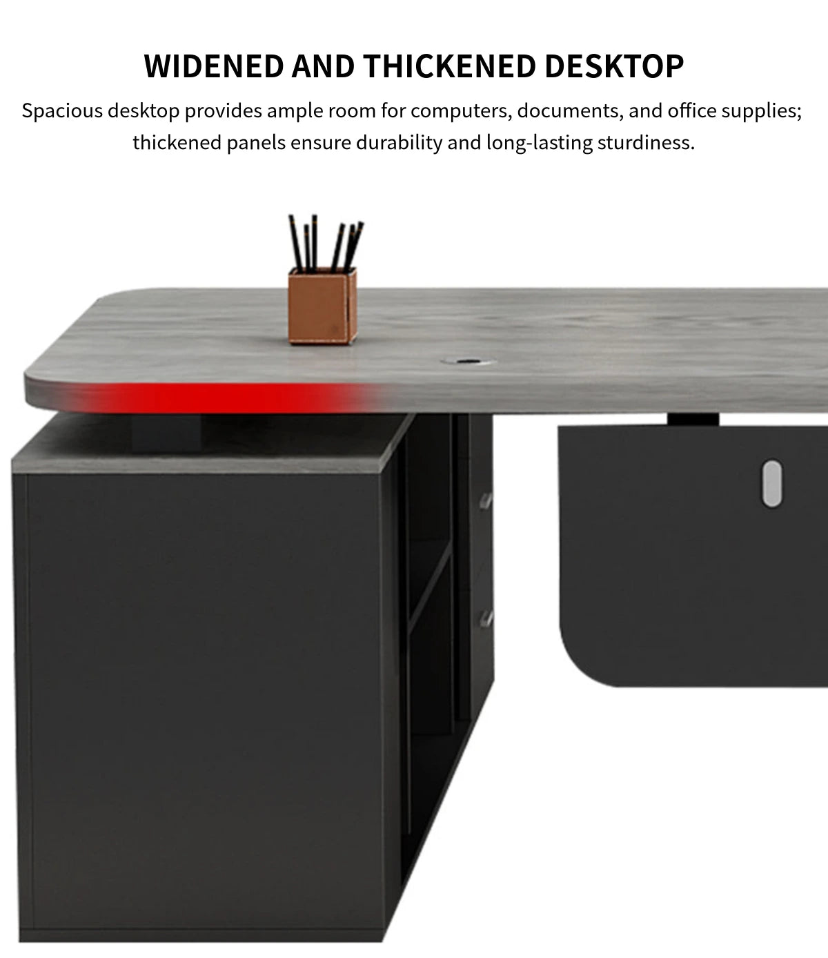 Modern Executive Desk with Cable Management, Curved & Side Storage for Home Office — Detail image 11