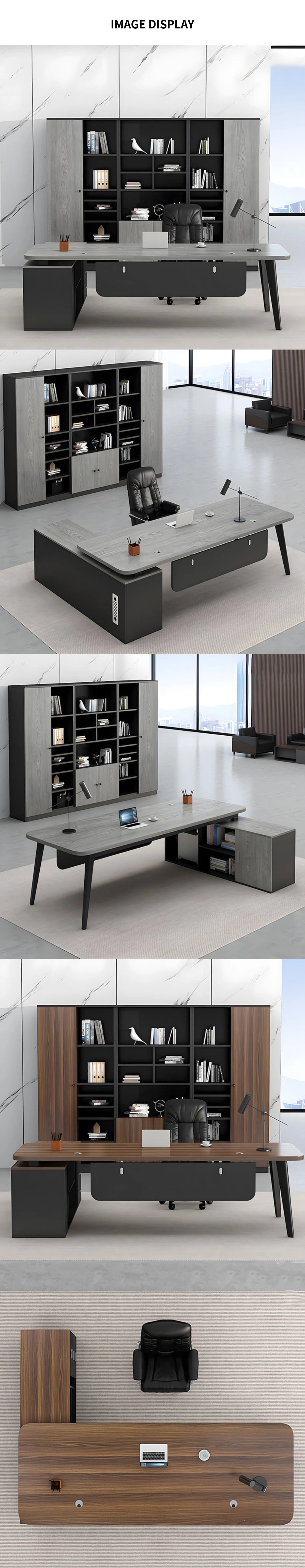Modern Executive Desk with Cable Management, Curved & Side Storage for Home Office — Detail image 13