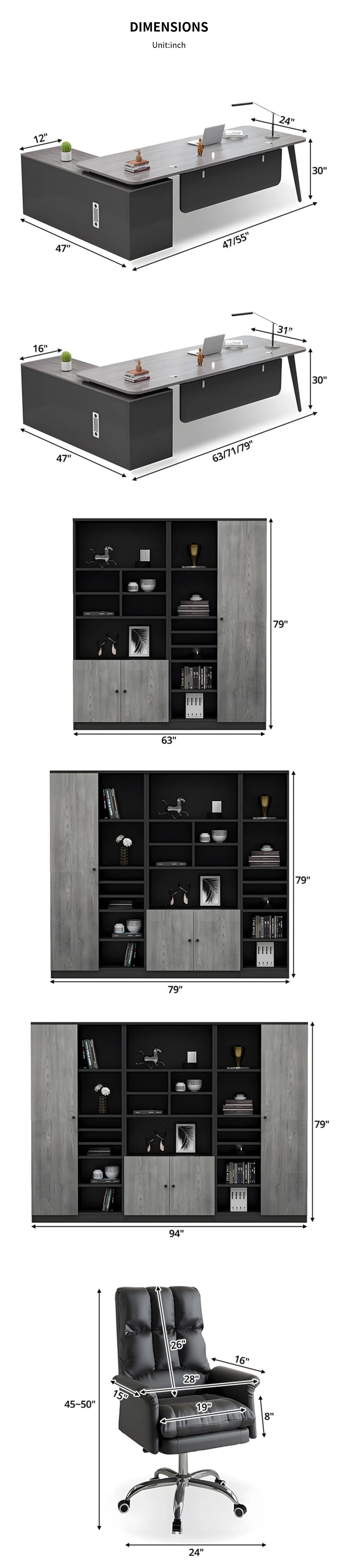 Modern Executive Desk with Cable Management, Curved & Side Storage for Home Office — Detail image 16