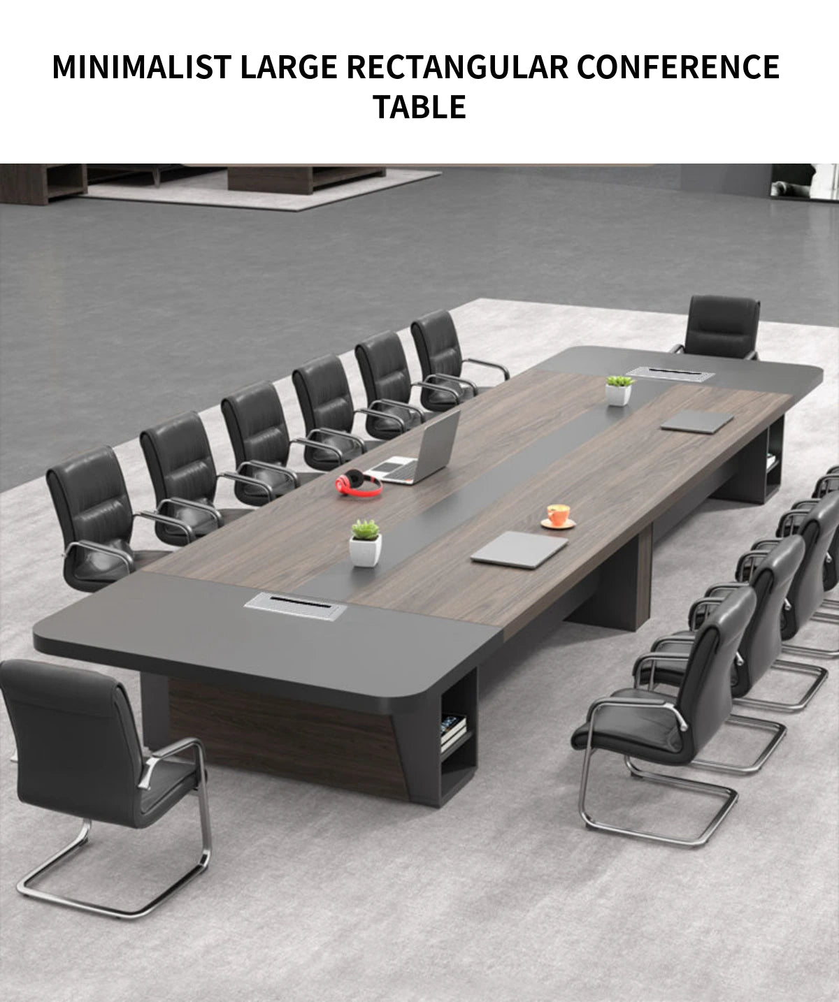 Rectangular Conference Table with Cable Management, Side Storage & Breathable Mesh — Detail image 1