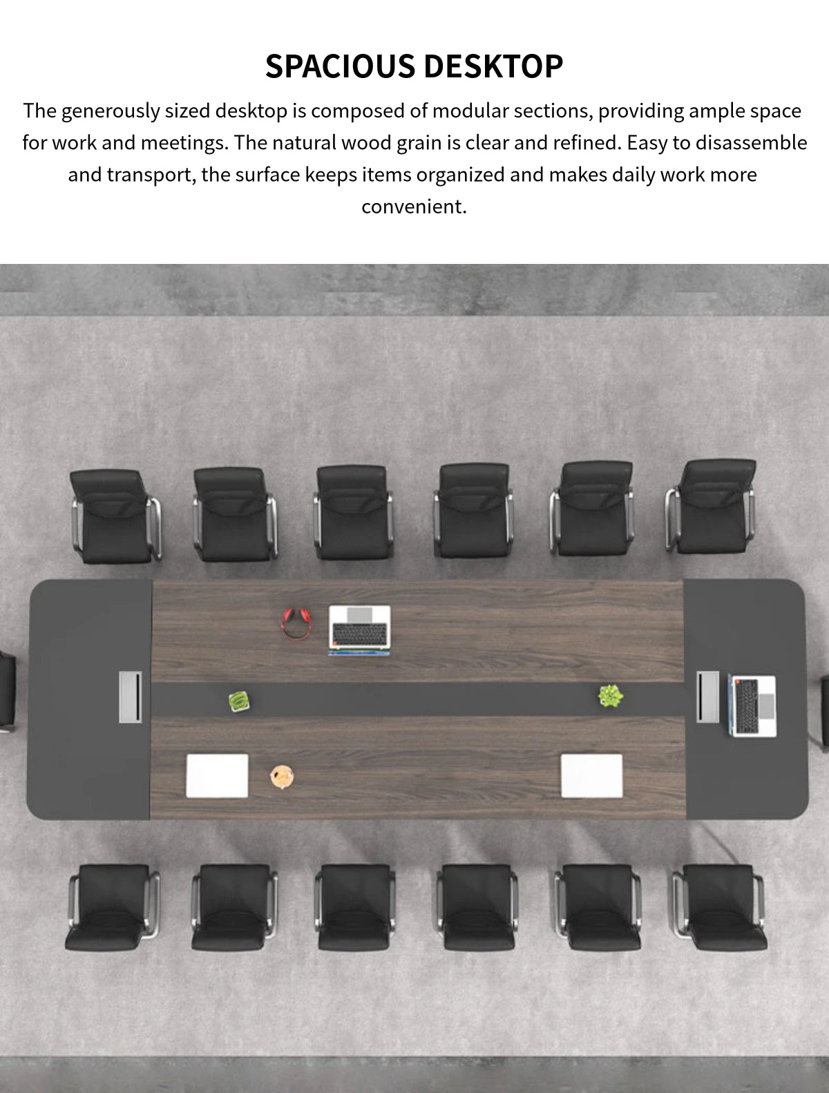 Rectangular Conference Table with Cable Management, Side Storage & Breathable Mesh — Detail image 3