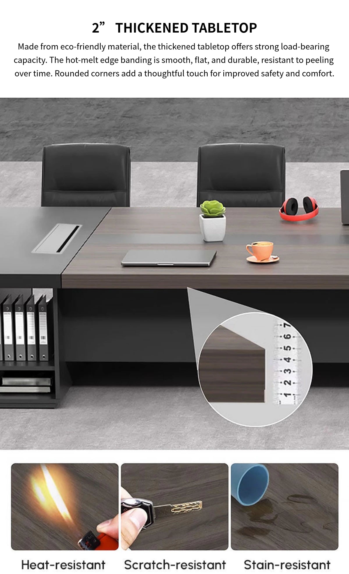 Rectangular Conference Table with Cable Management, Side Storage & Breathable Mesh — Detail image 4