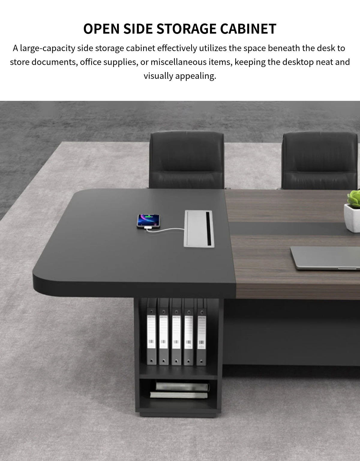 Rectangular Conference Table with Cable Management, Side Storage & Breathable Mesh — Detail image 6