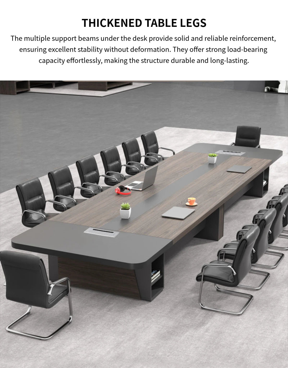 Rectangular Conference Table with Cable Management, Side Storage & Breathable Mesh — Detail image 7