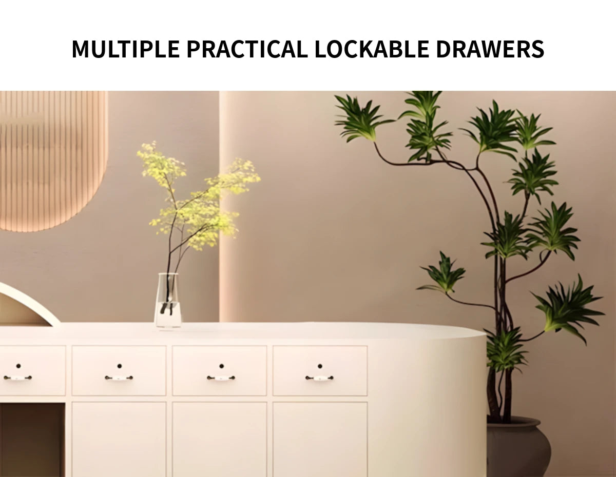 L-Shaped Reception Desk 55-157 in Wide with LED Lighting, Lockable & File Drawers — Detail image 7