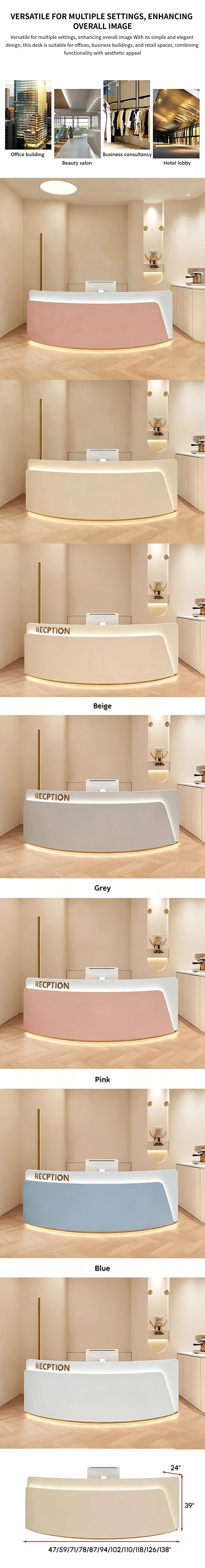 Curved Reception Desk with File Drawers, LED Lighting & Lockable for Retail — Detail image 8