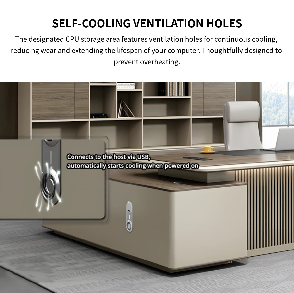 Modern Executive Desk with Boat-Shaped, Side Storage & Cable Management for Home Office — Detail image 6