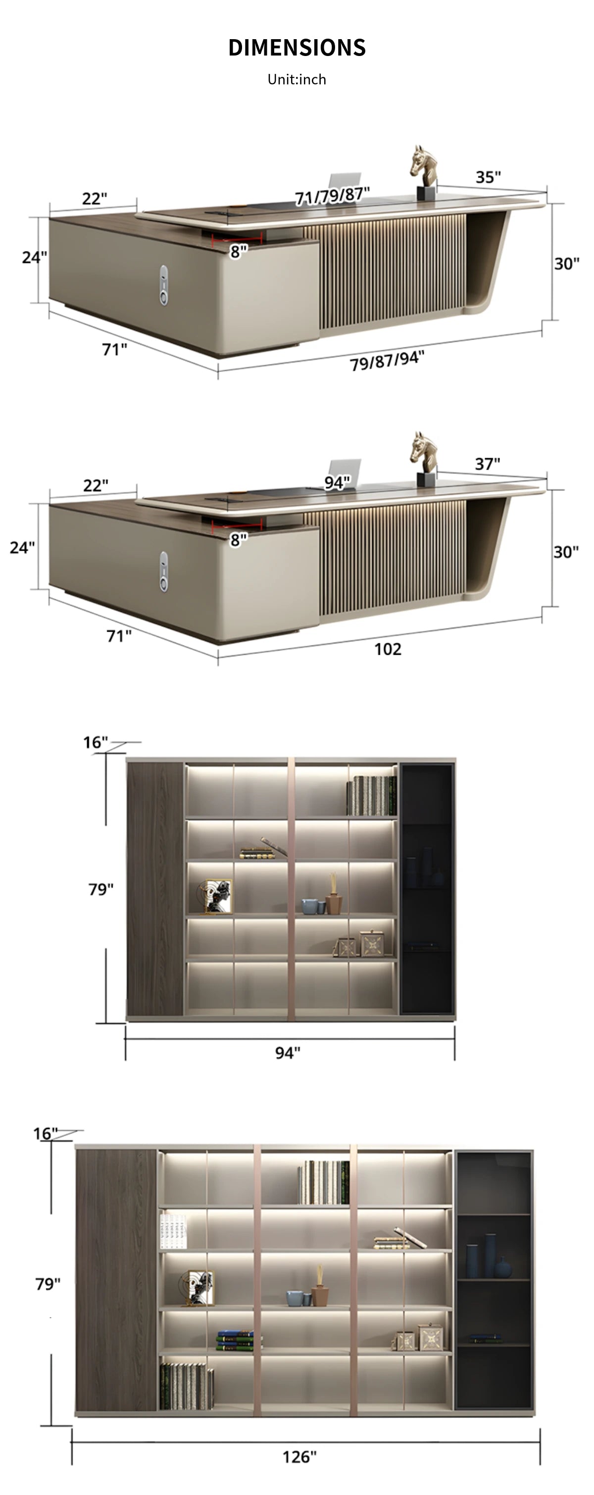 Modern Executive Desk with Boat-Shaped, Side Storage & Cable Management for Home Office — Detail image 9