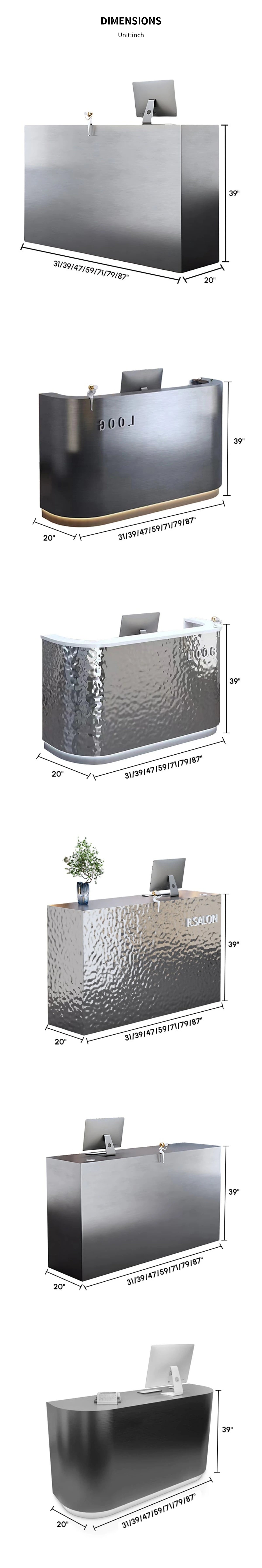 Salon Reception Desk 31-87 in Wide with Stainless Steel & Cable Management for Salon — Detail image 12