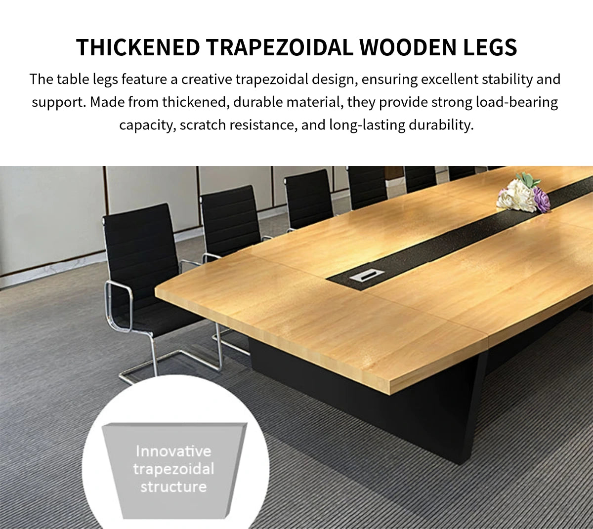 Boat-Shaped Conference Table 197 in Wide (16.4 ft) with Cable Management for Meeting Room — Detail image 5