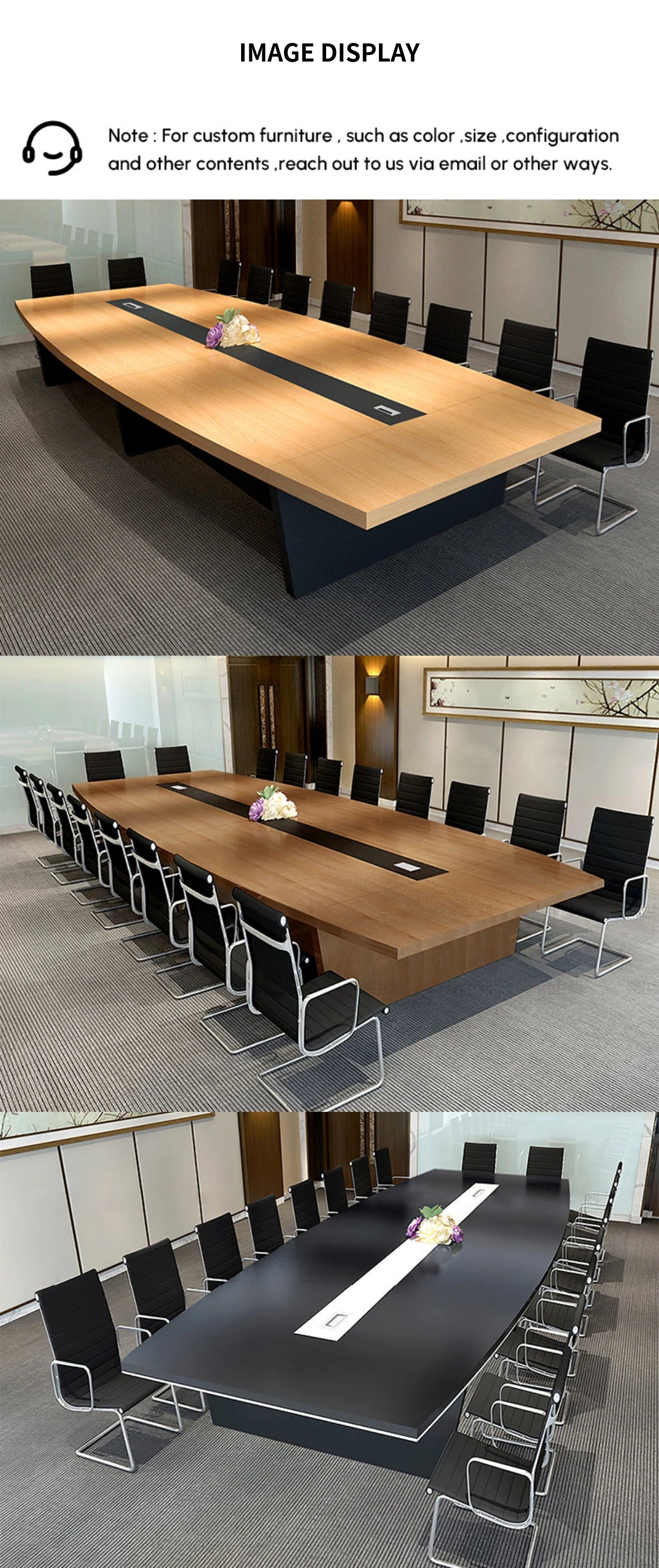 Boat-Shaped Conference Table 197 in Wide (16.4 ft) with Cable Management for Meeting Room — Detail image 6