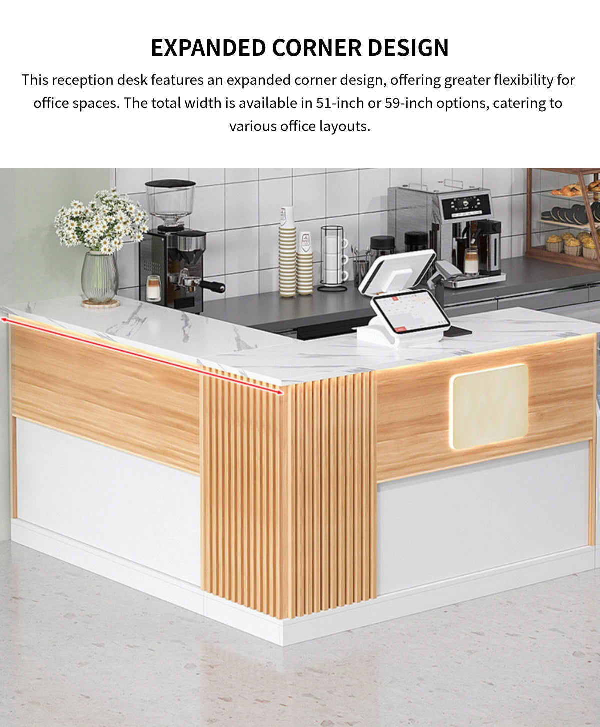 Modern Reception Desk 39-94 in Wide with Lockable, File Drawers & Modular for Office Lobby — Detail image 7
