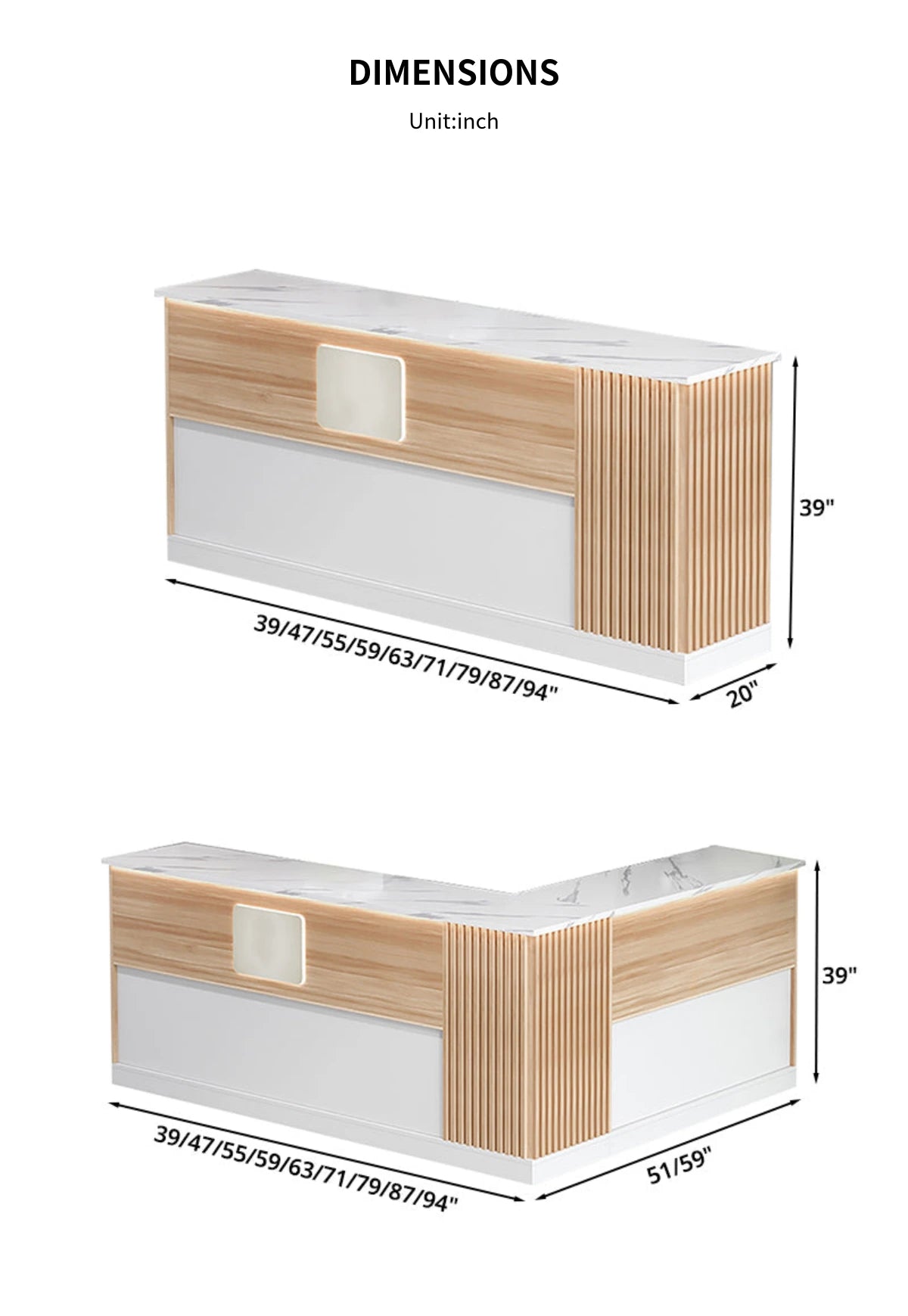 Modern Reception Desk 39-94 in Wide with Lockable, File Drawers & Modular for Office Lobby — Detail image 14