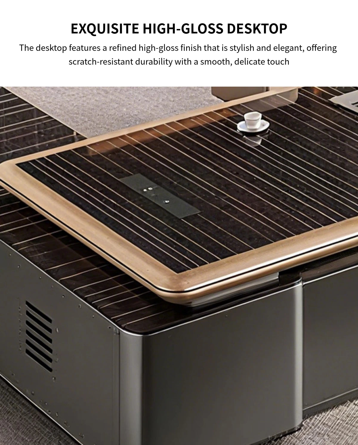 Modern Executive Desk with Side Storage, Curved & Cable Management for Home Office — Detail image 2