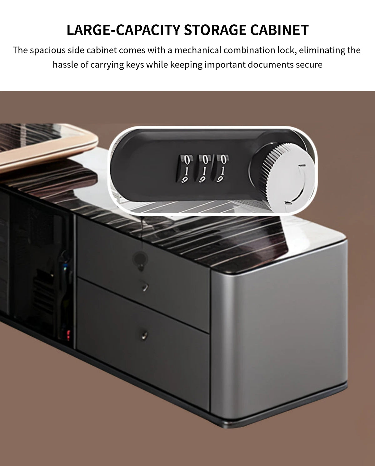 Modern Executive Desk with Side Storage, Curved & Cable Management for Home Office — Detail image 7