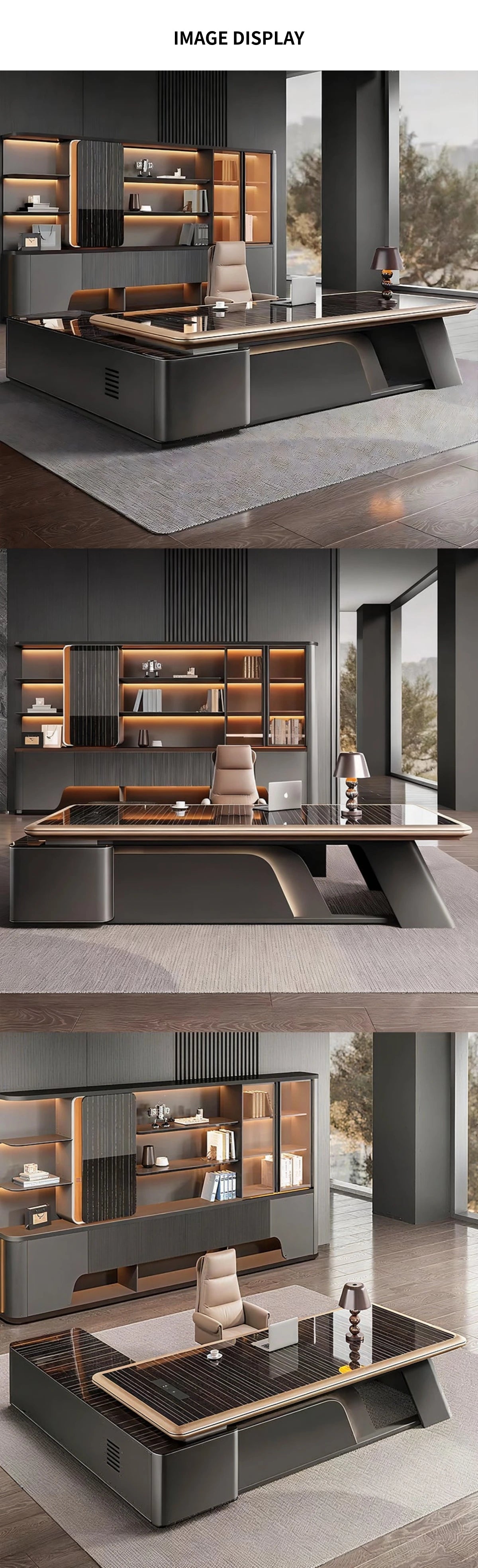 Modern Executive Desk with Side Storage, Curved & Cable Management for Home Office — Detail image 8