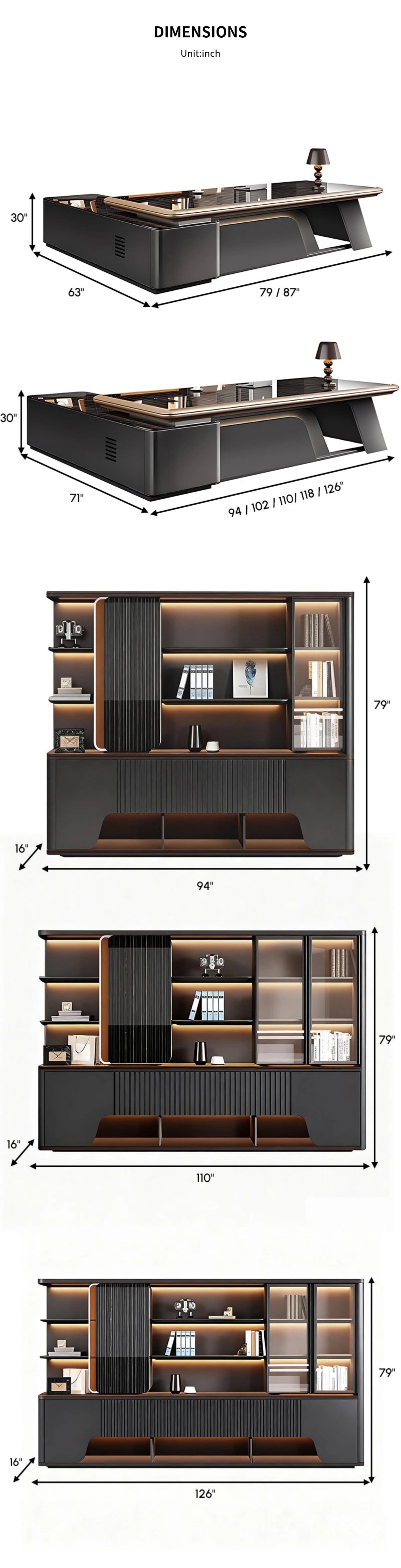 Modern Executive Desk with Side Storage, Curved & Cable Management for Home Office — Detail image 10