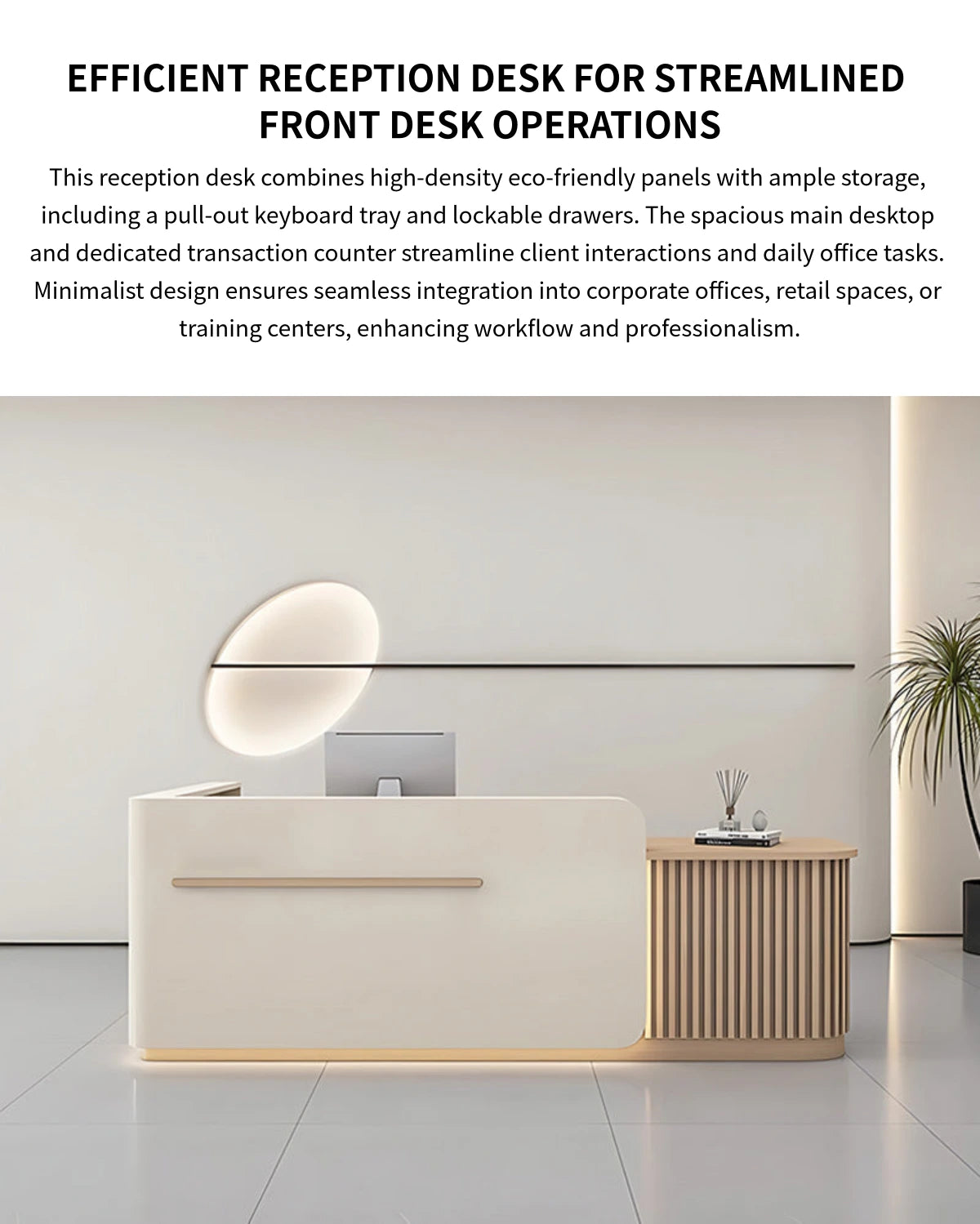 Salon Reception Desk 39-118 in Wide with Keyboard Tray, Lockable & File Drawers for Salon — Detail image 1