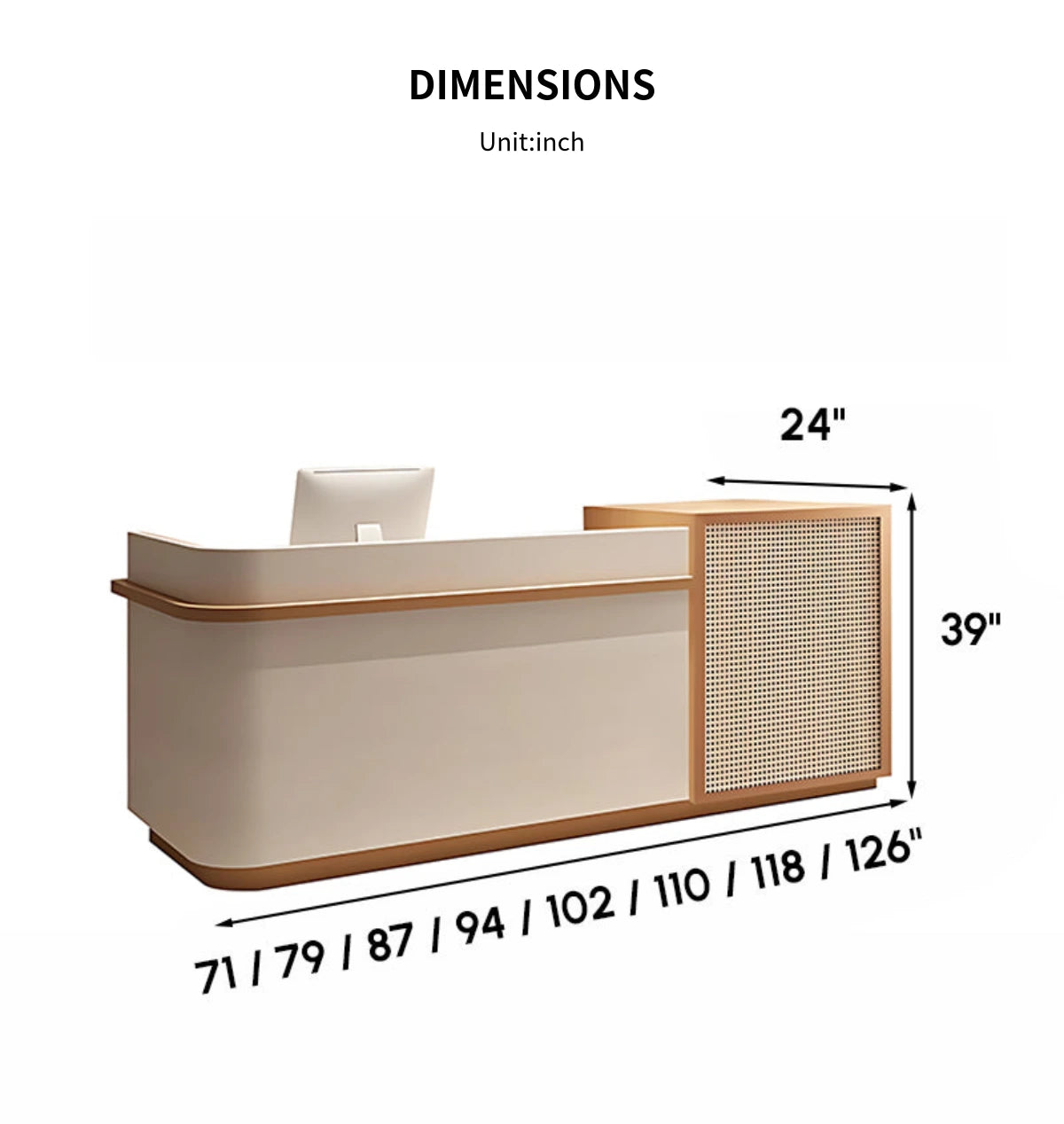 Curved Reception Desk with Rattan, File Drawers & Keyboard Tray for Retail — Detail image 12