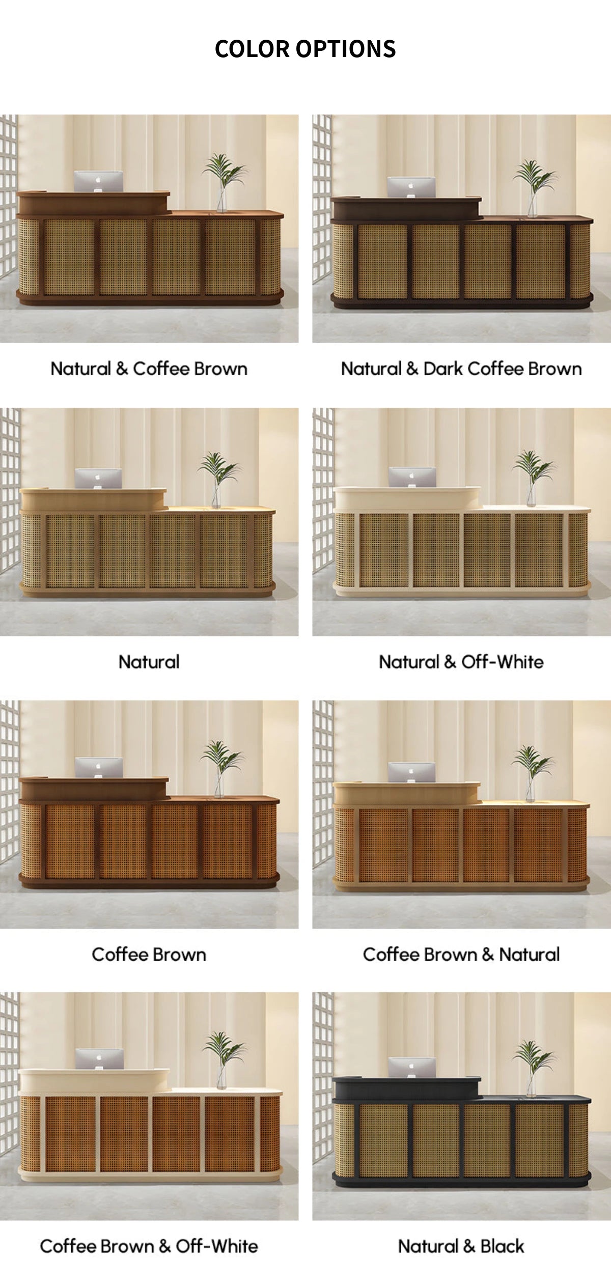 Curved Reception Desk with Keyboard Tray, Rattan & Lockable for Office Lobby — Detail image 11