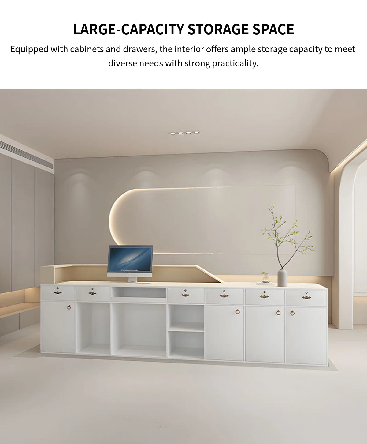 Curved Reception Desk 71-142 in Wide with File Drawers & Transaction Counter for Salon — Detail image 6