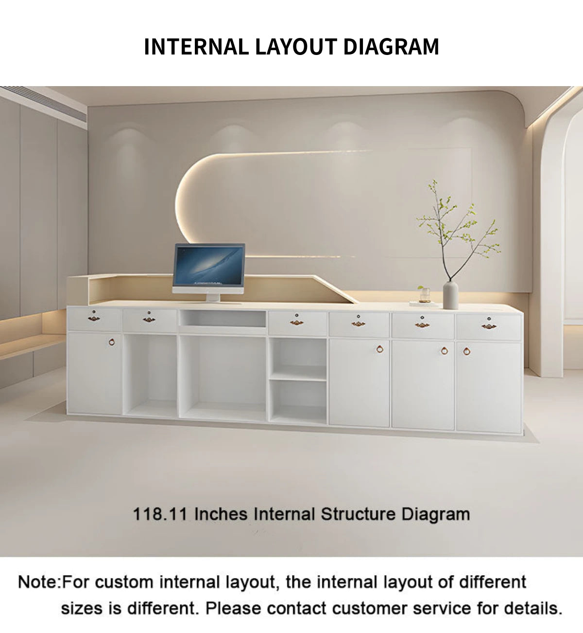 Curved Reception Desk 71-142 in Wide with File Drawers & Transaction Counter for Salon — Detail image 7