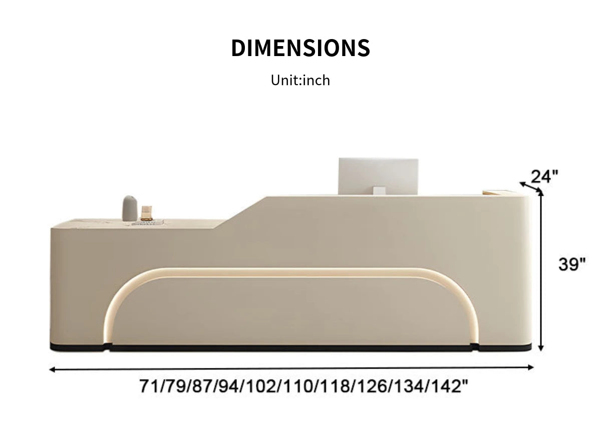 Curved Reception Desk 71-142 in Wide with File Drawers & Transaction Counter for Salon — Detail image 11