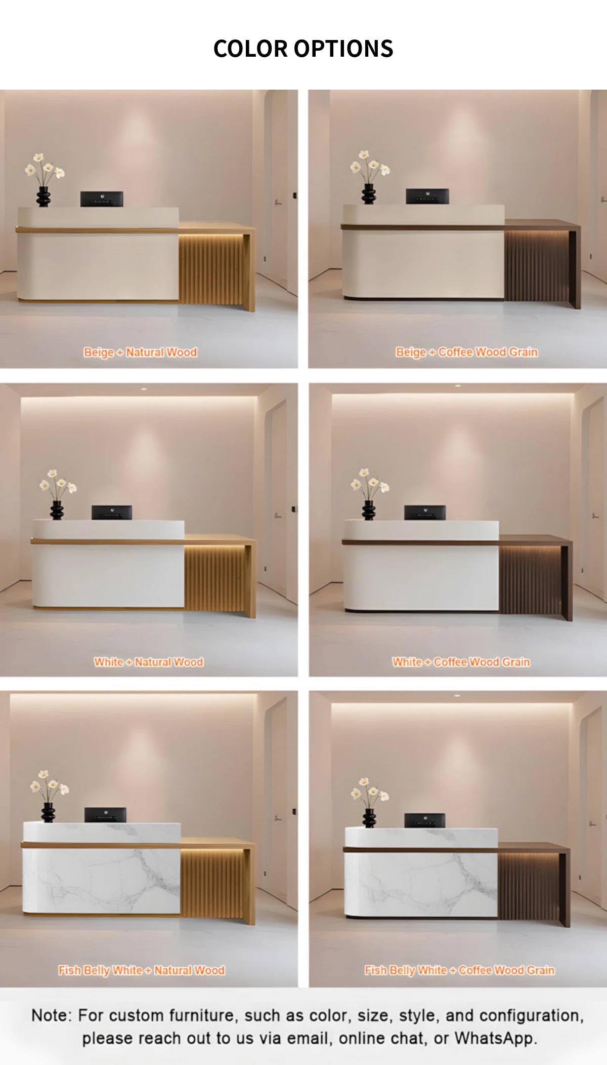 Curved Reception Desk 47-157 in Wide with Transaction Counter for Salon — Detail image 11