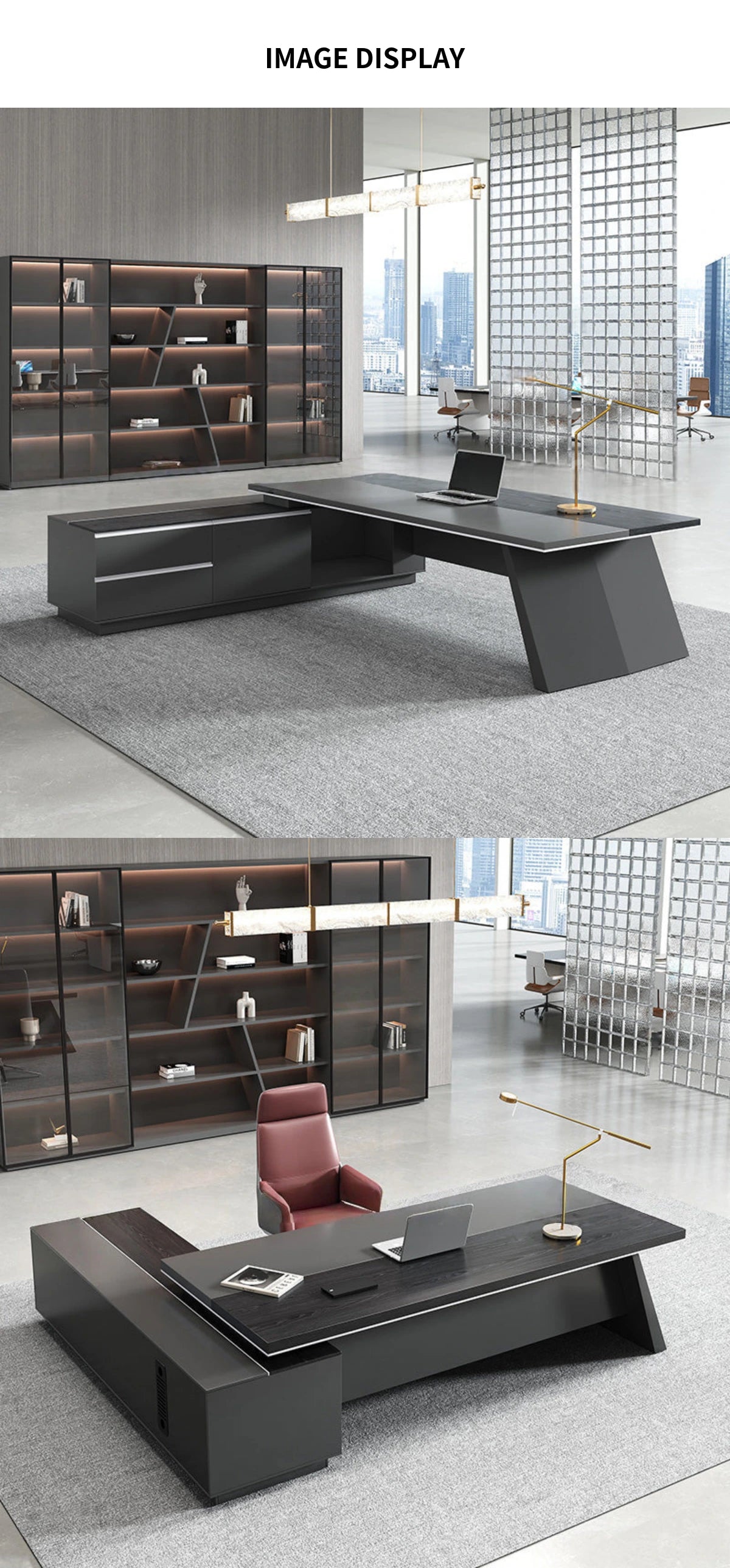L-Shaped Executive Desk 79-87 in Wide with File Drawers for Home Office — Detail image 5